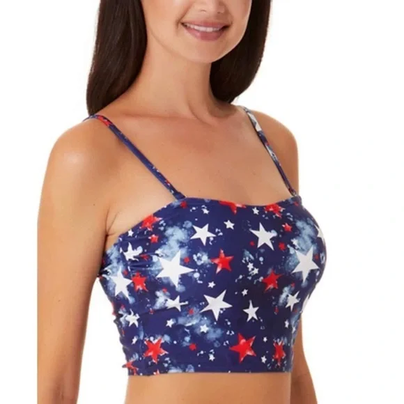 California Waves Women's Splatter Star Long Line Bandeau Top NWT - Picture 4 of 5